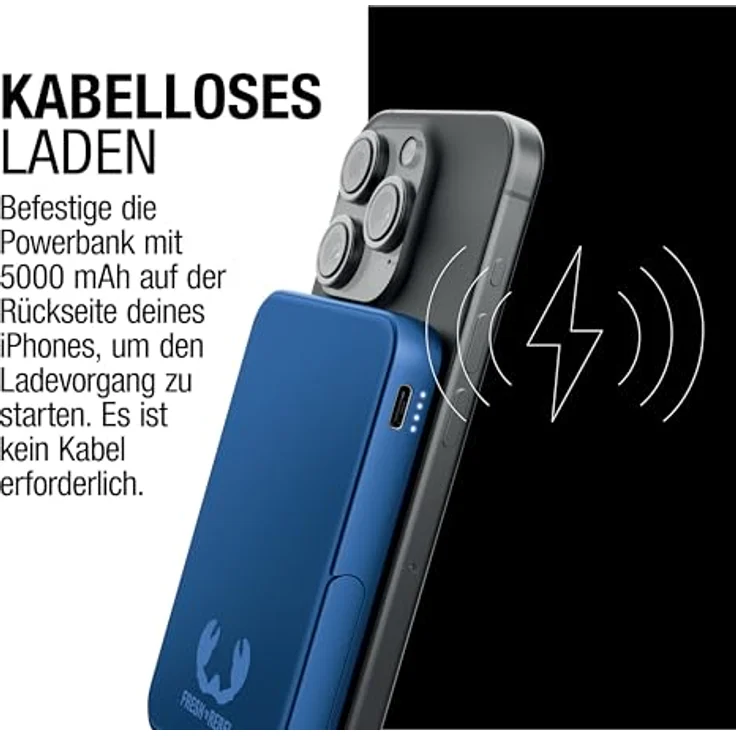 Fresh 'n Rebel Wireless Magnetic Powerbank 5000mAh, MagSafe-kompatibel, PD 20W Schnellladung, USB-C Port (in/Out), mit Ständer, True Blue – Bild 3