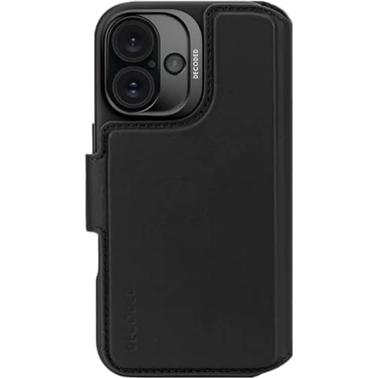 Decoded 2 in 1 Leder Abnehmbare Wallet Case für iPhone 16, MagSafe kompatibel, echtes Premium ECCO Leder, Schwarz
