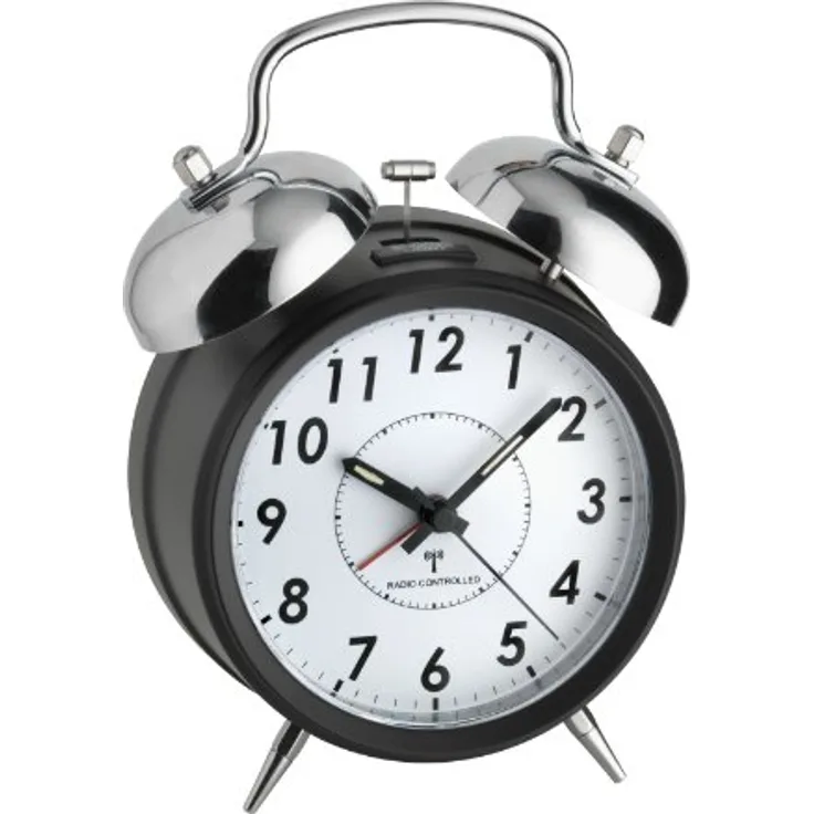 TFA Dostmann Nostalgie Funk Wecker, Doppelglocke aus Metall, 60.1503, mit Hintergrundbeleuchtung, gut ablesbar, mehrfarbig, L 130 x B 70 x H 180 mm