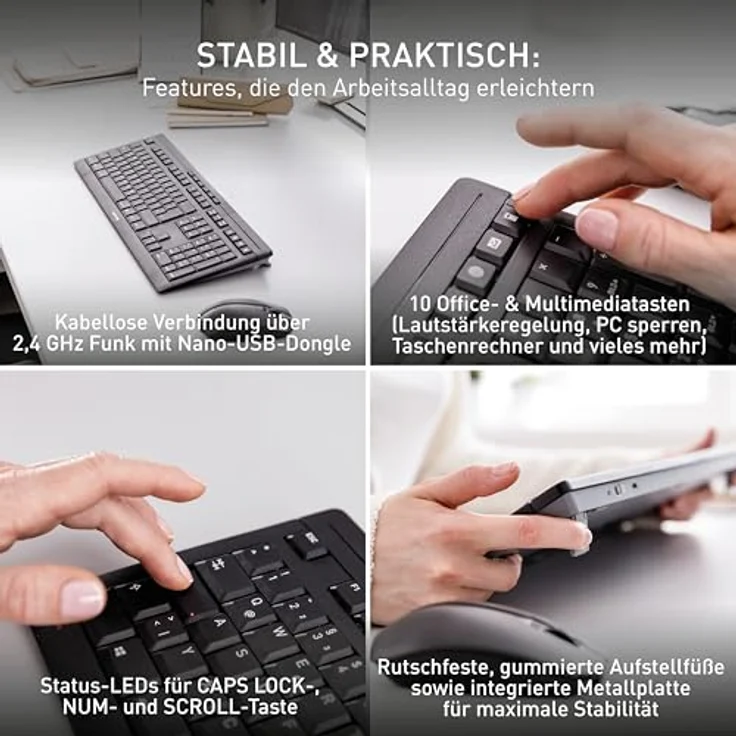 CHERRY STREAM DESKTOP RECHARGE, Kabelloses Tastatur-Maus-Set mit Pan-Nordischem Layout (QWERTY), 2,4 GHz Funk, Leiser Tastenanschlag, Wiederaufladbar, Weiß-Grau – Bild 5