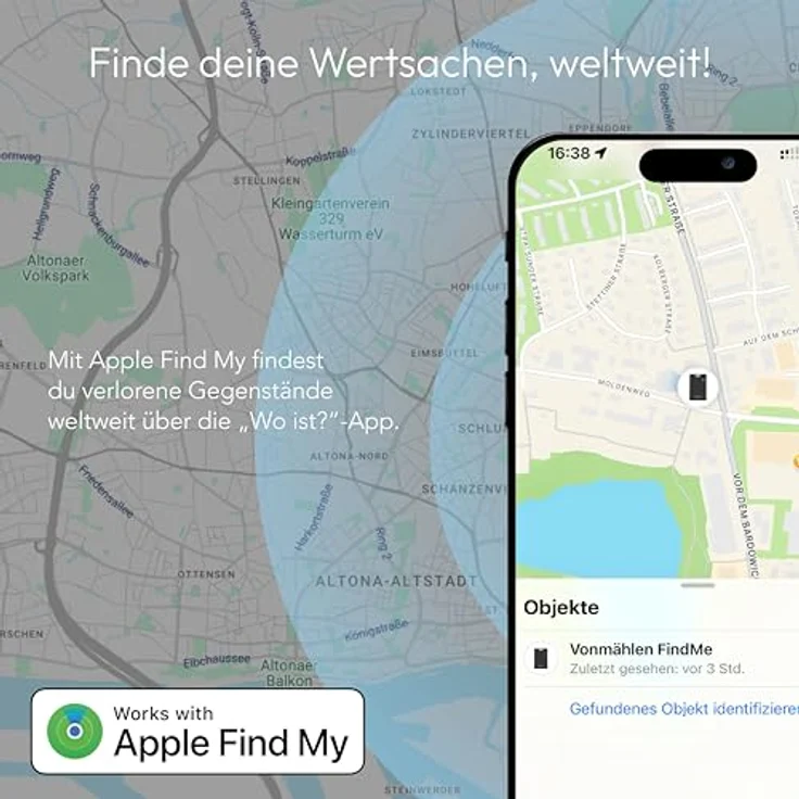 VONMÄHLEN FindMe Bluetooth Tracker Karte - Ultra-Slim, kabellos aufladbar, IP67 Wasser- und Staubresistent, kompatibel mit Apple Find My, ideal für Brieftaschen und Gepäck – Bild 4