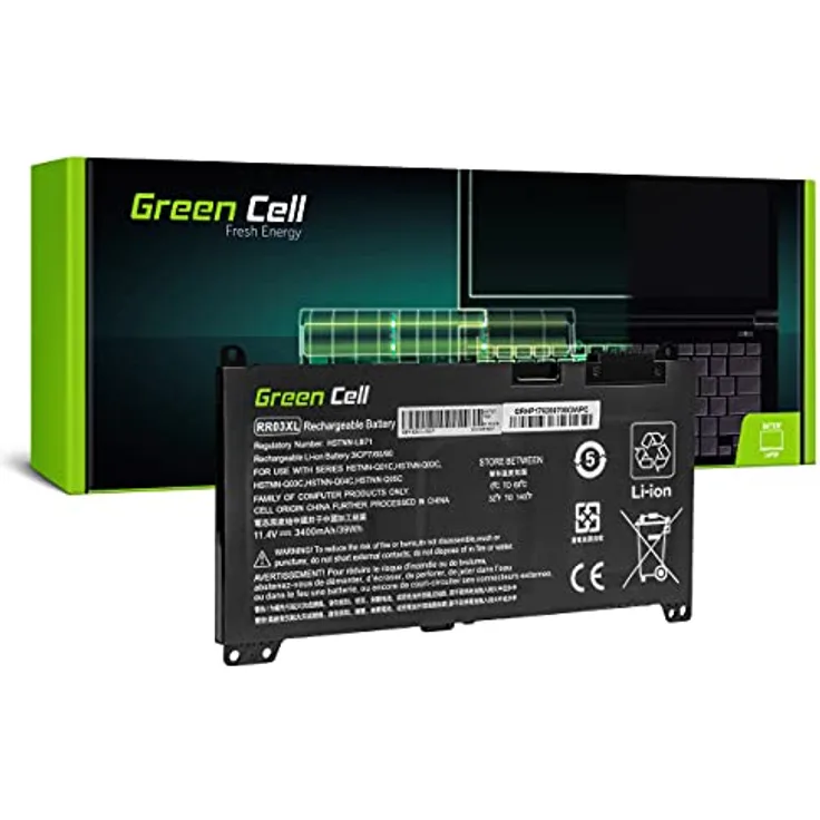 Green Cell Laptop-Batterie RR03XL, Lithium-Polymer, 3400 mAh, für HP ProBook 430 G4/G5, 440 G4/G5, 450 G4/G5, 455 G4/G5, 470 G4/G5, schwarz