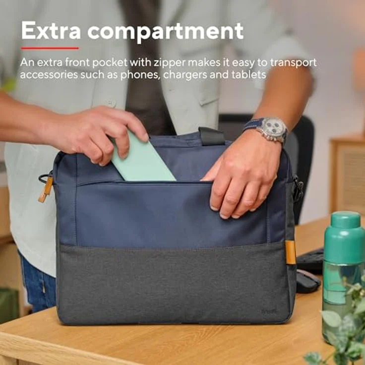 Trust Lisboa Laptoptasche 16 Zoll, Umhängetasche Herren Damen mit Trolley-Gurt, Tasche aus Recycelten PET-Flaschen, Arbeitstasche für Reisen Business MacBook Notebook HP Dell Asus Lenovo - Blau – Bild 5