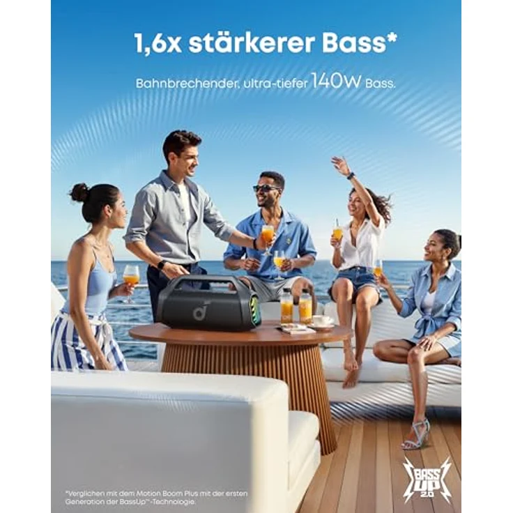 soundcore Boom 2 Pro Outdoor-Lautsprecher, 140 W, 2+2 Kanäle, BassUp 2.0, 20 h, Schnellladung, IP68 Staub- und wasserdicht, RGB-Lichter, USB-C, Powerbank, BT 5.3, tragbarer Bluetooth-Lautsprecher – Bild 2