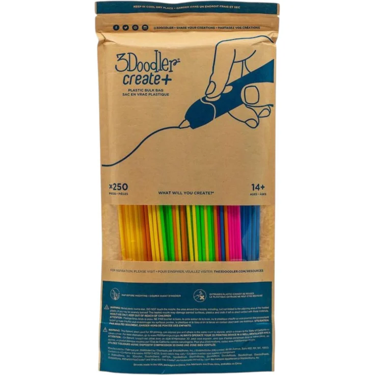 3Doodler Start+ Eco-Plastic Refills, 250 Neon-Fäden in Neonrot, Neonorange, Neongrün und Neongelb, biologisch abbaubar, kompatibel mit 3Doodler Start Stift