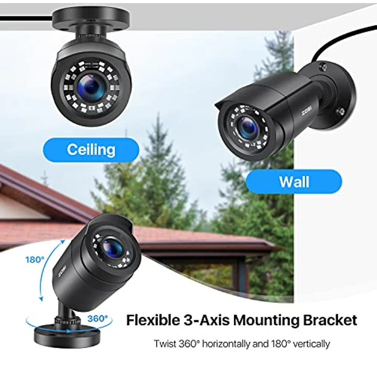 ZOSI 1080P HD Außen Video Überwachungskamera 4-in-1 TVI/CVI/AHD/CVBS 960H CCTV Kamera mit OSD 24M IR Nachtsicht, wetterfest, 3.6 mm Objektiv, IP66, schwarz - Preisvergleich – Bild 3