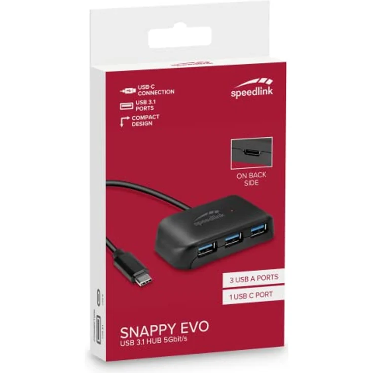 Speedlink SNAPPY EVO 4 Port USB Hub – passiver USB-C 3.1 Gen 1 Hub mit 3x USB-A und 1x USB-C für eine schnelle Datenübertragung mit bis zu 5 Gbit/s, Anschluss über USB-C, schwarz – Bild 2