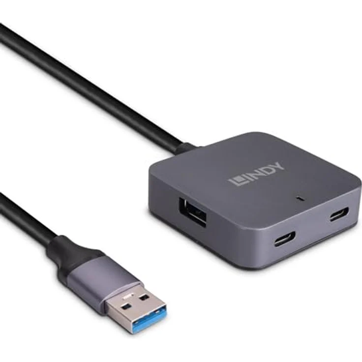 LINDY 43388 5 m 4 Port USB 3.0 Hub, Hochleistungs-Hub mit aktivem Kabel, 5 Gbit/s Geschwindigkeit, schwarz – Bild 1