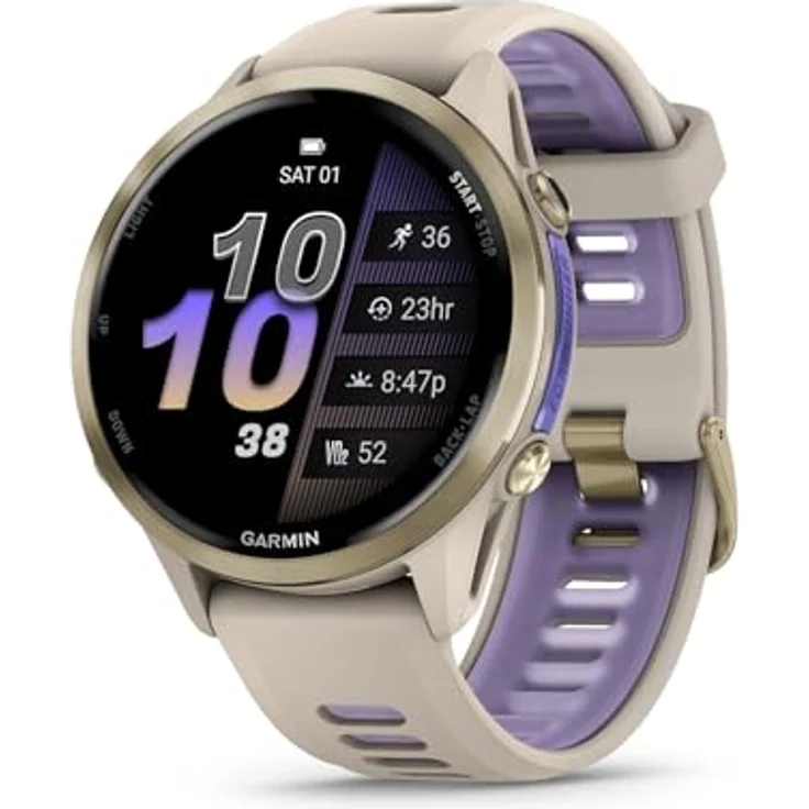 Garmin® Forerunner® 970, Premium GPS-Lauf- und Triathlon-Smartwatch mit AMOLED-Display, integrierter LED-Taschenlampe, weiches goldfarbenes Titan, französisches graues Gehäuse – Bild 1