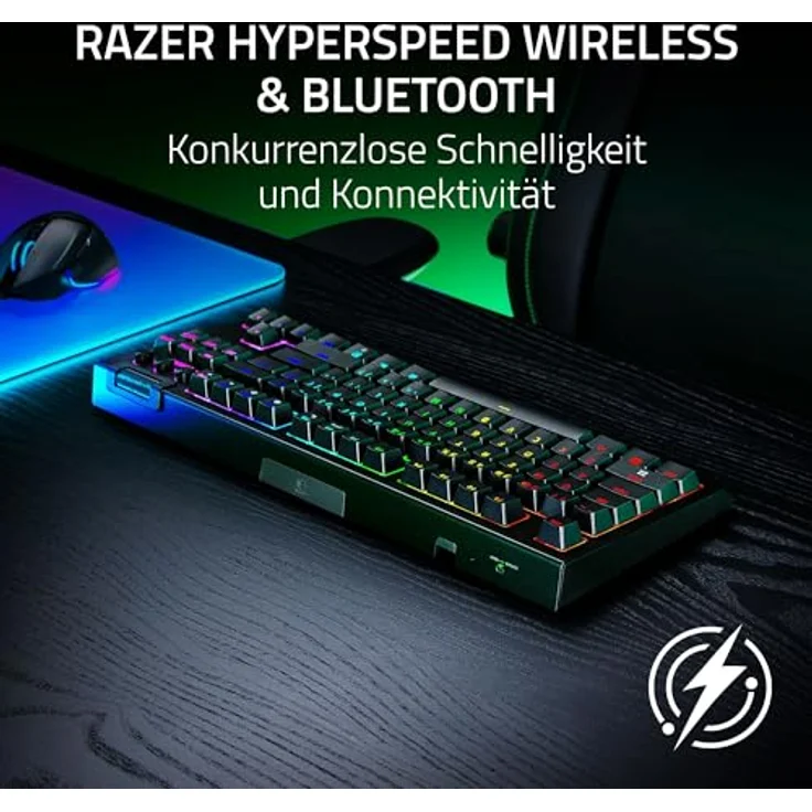 Razer BlackWidow V4 Tenkeyless HyperSpeed, Kabellose Hot-Swap-Gaming-Tastatur mit Orange Tactile Switch, Bluetooth & HyperSpeed 1000Hz, QWERTY US-Layout, Schwarz – Bild 2