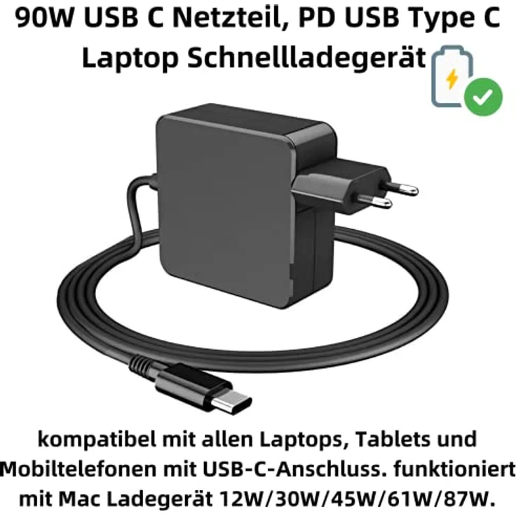Bolwins B28CS USB-C Netzteil 90W PD Laptop Ladegerät – Universell für 20V, 15V, 12V, 9V, 5V – Kompatibel mit Pro Air 2018, HP, Dell, Lenovo, Smartphones – Leicht und Tragbar – Bild 2