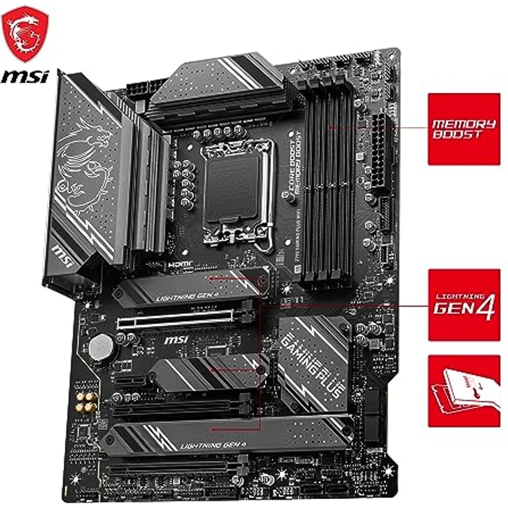 MSI Z790 GAMING PLUS WIFI Motherboard, ATX - Unterstützt Intel Core Prozessoren der 12. und 13. Generation, LGA 1700 - DDR5 Memory Boost 7200+MHz/OC, 1 x PCIe 5.0 x16, 4 x M.2 Gen4, 2.5G LAN, Wi-Fi 6E – Bild 3