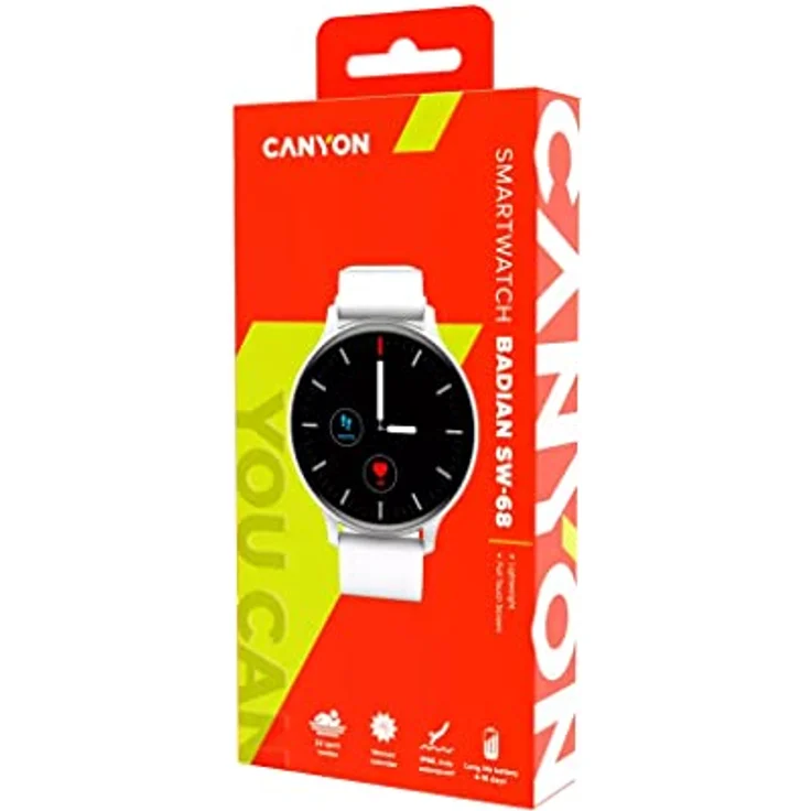 Canyon Badian SW-68 (44.90 mm, Metall), Sportuhr + Smartwatch, IP68 wassergeschützt, für Schwimmer, Herzfrequenzüberwachung, Silikonarmband, anpassbar – Bild 4