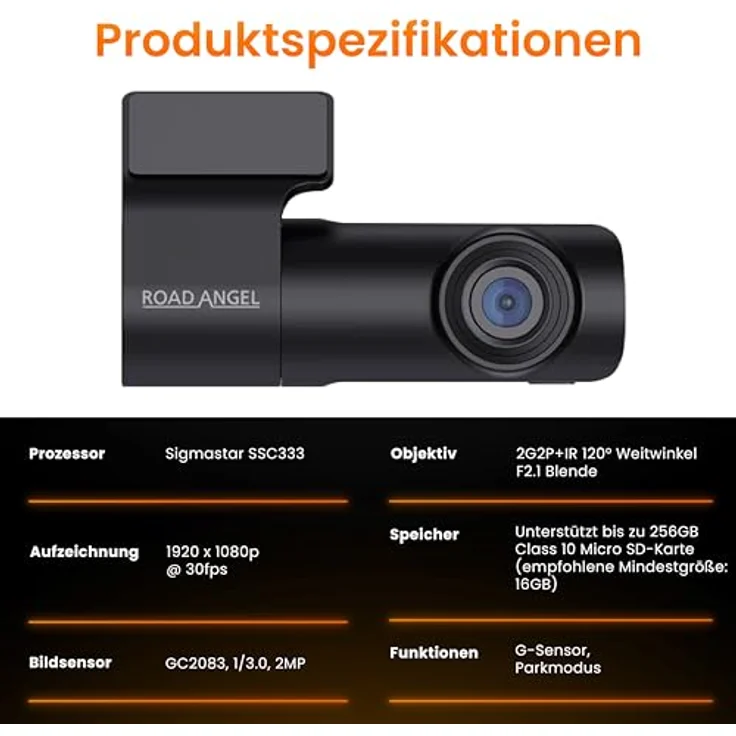 Road Angel Dashcam Halo Start 1080p, Dashcam mit WLAN, G-Sensor, Parkmodus und eingebautem Display – Bild 8