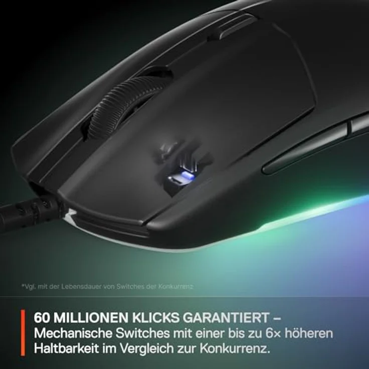 SteelSeries Rival 3 Gen 2, Gaming-Maus mit 8.500 DPI TrueMove Core-Optiksensor, 60 Millionen Klicks, niedrige Latenz, 77 g leicht, RGB-Beleuchtung, schwarz – Bild 4