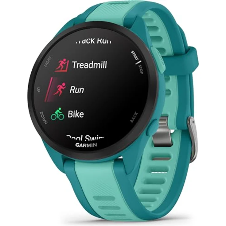Garmin Forerunner 165 Music, Lauf-Smartwatch, buntes AMOLED-Display, Trainingsmetriken und Wiederherstellungseinblicke, Musik am Handgelenk, Türkis – Bild 1