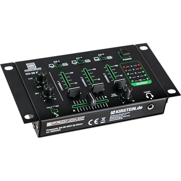 Pronomic DX-26 MKII, 3-Kanal DJ-Mixer mit Cue-Funktion, 2x Line/Phono-Kanal, Mikrofon- und Kopfhöreranschluss, pulverlackiertes Gehäuse aus robustem Stahl – Bild 4