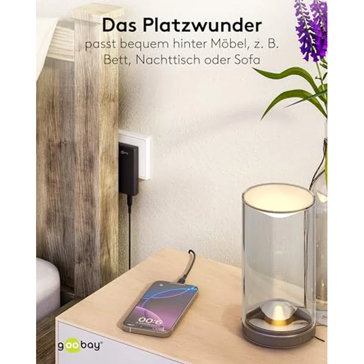 Goobay USB-C PD GaN Dual-Schnellladegerät 45 W, ultraflaches 90°-Design, Schwarz – Bild 3