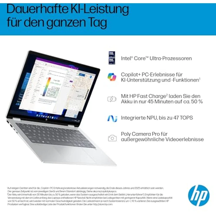 HP OmniBook X Flip 14, 2in1 AI Laptop mit Intel Core Ultra 5-226V, 14" WUXGA Touchscreen, 16GB RAM, 512GB SSD, dedizierte NPU für KI, Win11, QWERTZ, Silber – Bild 5