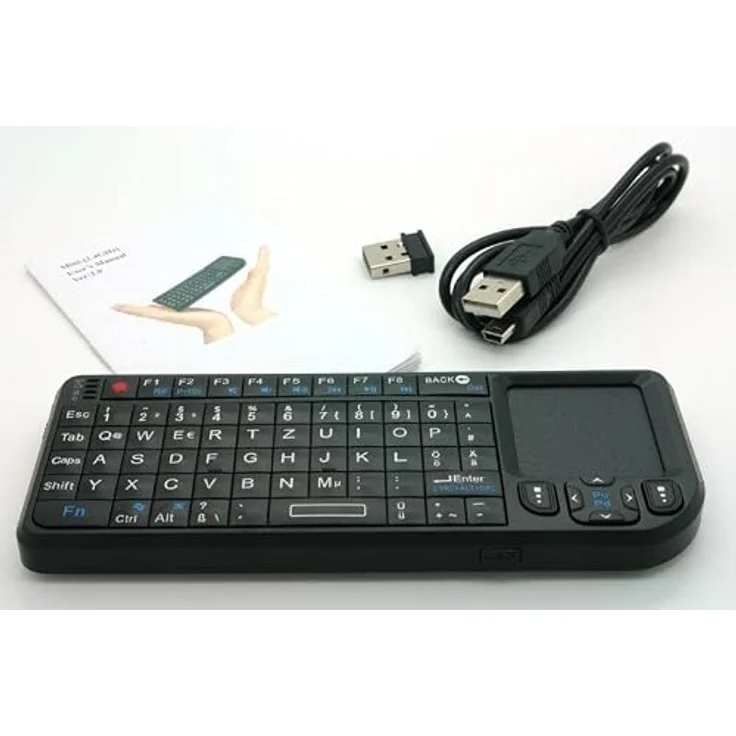 BerryBase Mini Funk Tastatur mit Touchpad & LED-Beleuchtung, schwarz, US Layout, kabellose Verbindung, Laserpointer, kompatibel mit PC/Mac/Linux und PS3 – Bild 3