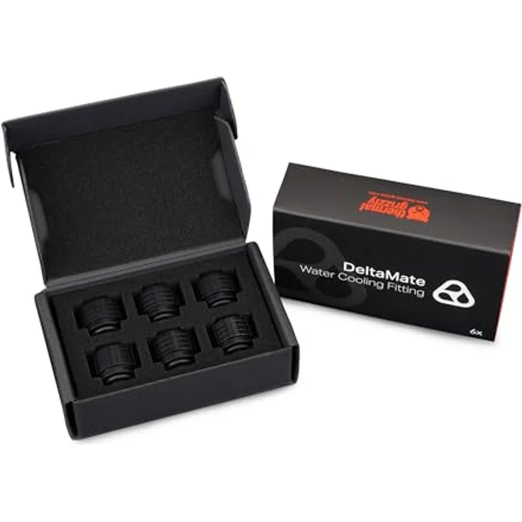 Thermal Grizzly DeltaMate Fitting HT16, 16 mm Black, 6-Pack, Hochwertige Messingkonstruktion mit mattschwarzem Chrom-Finish – Bild 2