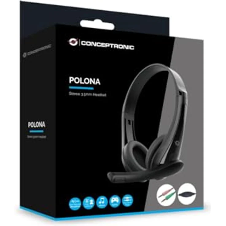 Conceptronic Stereo-Headset mit AUX-Anschluss und Mikrofon, gepolsterte Ohrmuscheln, ideal für Gaming und Videokonferenzen – Bild 3
