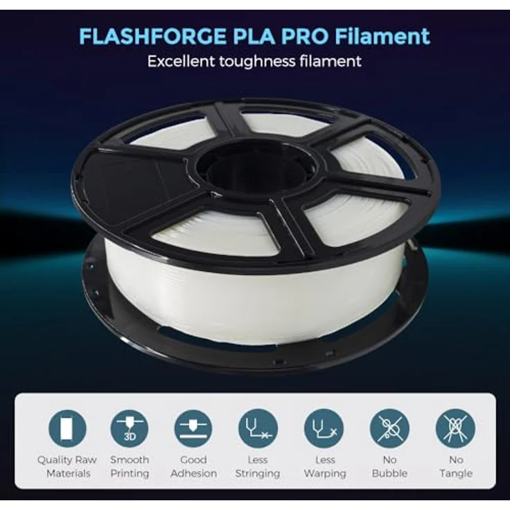 FLASHFORGE PLA PRO Filament 1,75 mm, 1 kg Spule, Maßgenauigkeit +/- 0,02 mm, zäh und knäuelfrei (Transparent) – Bild 2