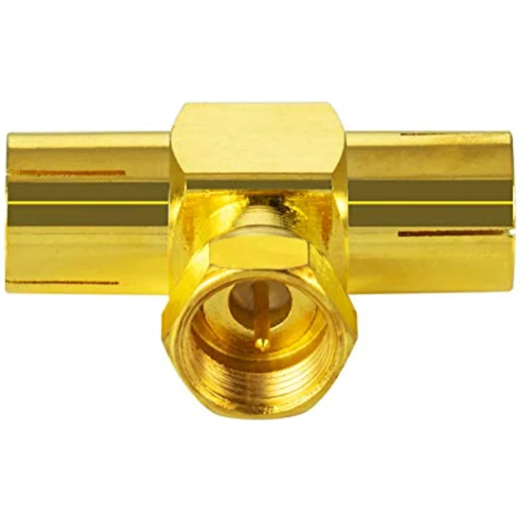 Poppstar 2X Sat TV Coax Adapter Verteiler T-Stück (1x F-Stecker auf 2X IEC Antennenbuchse) für Koaxialkabel Antennenkabel vergoldet – Bild 2