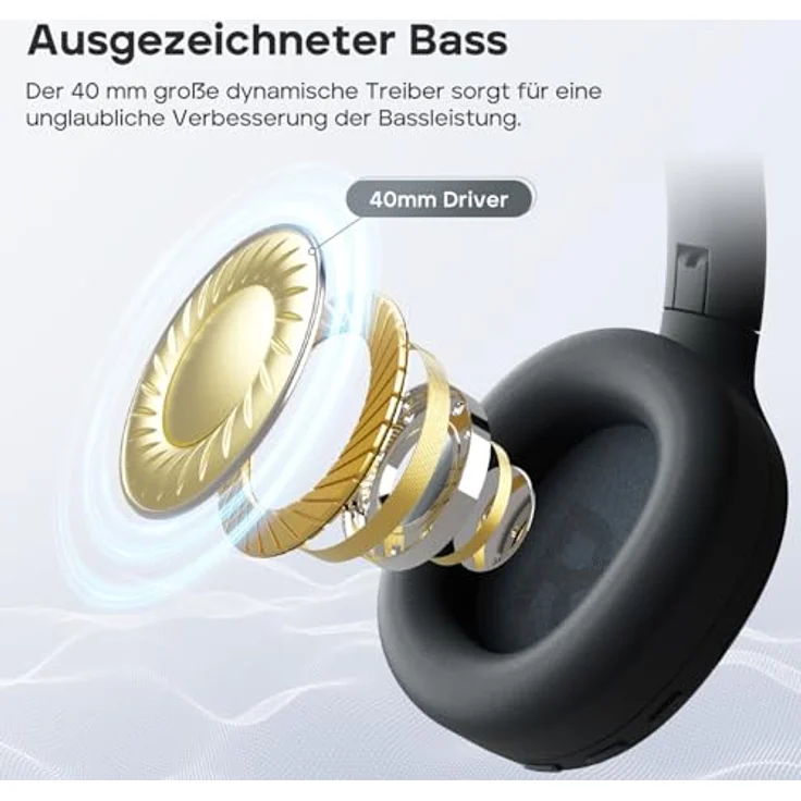 Tribit QuietPlus 81, Over-Ear Kopfhörer mit Noise Cancelling, 110 Std. Akkulaufzeit, Schnellladen, Bluetooth 6.0, Deep Bass, 6 EQ per App, faltbar und bequem für Reisen und Arbeit – Bild 4