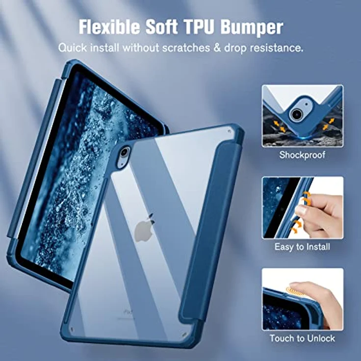 Fintie Hybrid Hülle für iPad 10. Generation 2022 (10.9 Zoll) mit Stifthalter - Stoßfeste Schutzhülle mit transparenter Hartschale auf der Rückseite, Blau – Bild 4