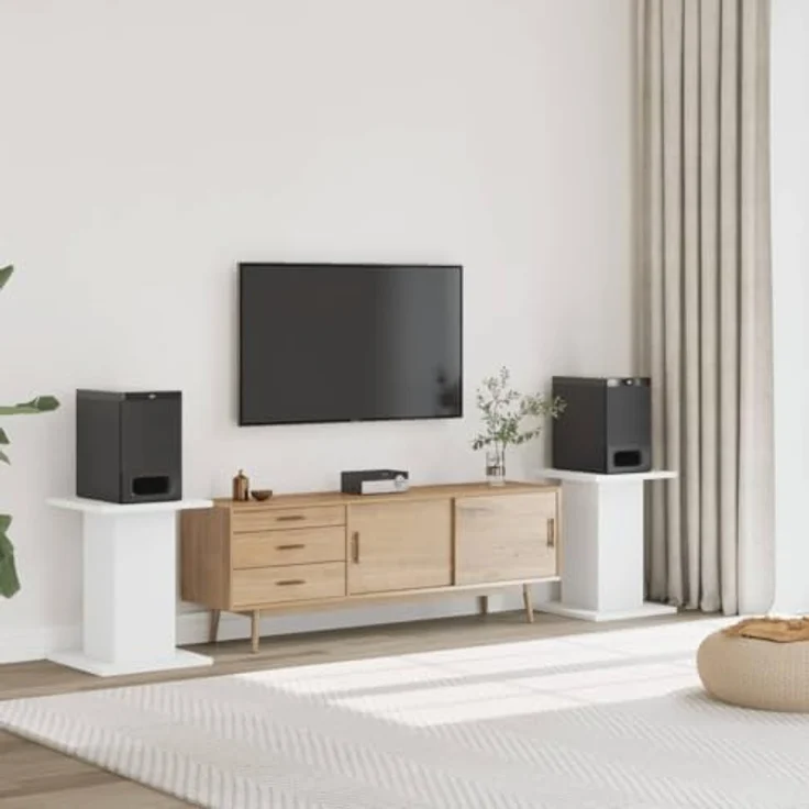 vidaXL Lautsprecherständer 2 STK., Hoher Boxenständer, Lautsprecherpodest für HiFi Heimkino Surround Sound, Verbessertes Audio-Hörerlebnis, Weiß Holzwerkstoff – Bild 2