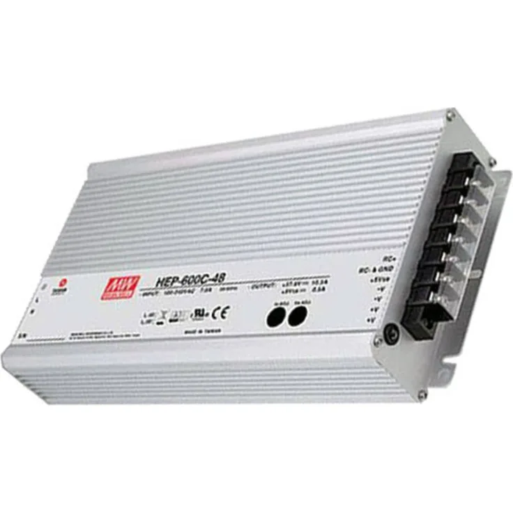 MW Mean Well HEP-600C-48, Bleiakku-Ladegerät mit 48V und max. 10.5A Ladestrom, mikroprozessorgesteuert, programmierbare 3-Stufen-Ladung