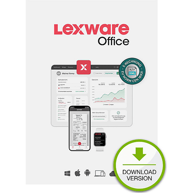 LEXWARE Lexware Office XL 365-Tage-Lizenz, Multiplattform für Kleinunternehmer und Selbstständige, Online-Buchhaltung, E-Rechnungen, einfache Anwendung