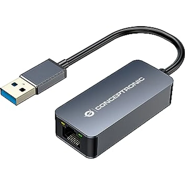 Conceptronic ABBY12G, Adapter USB-A auf RJ45, 2500 Mbit/s, Plug & Play, grau, 0.15m