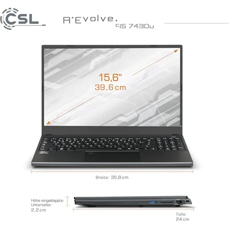 CSL R'Evolve C15 7430U, Ultra-Slim Laptop mit 15,6 Zoll FHD IPS Display, AMD Ryzen 5 7430U, 16 GB RAM, 1000 GB SSD, BT 5.2, AX WLAN – Bild 2