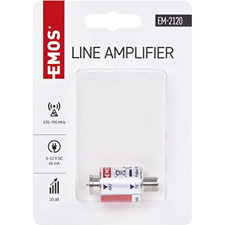 EMOS Satelliten-Leitungsverstärker Inline 20 dB (Frequenzbereich 470–790 MHz) für DVB-T2, Kabelfernsehen oder Antennen J5709 Silbern 2 x 4,2 cm – Bild 3