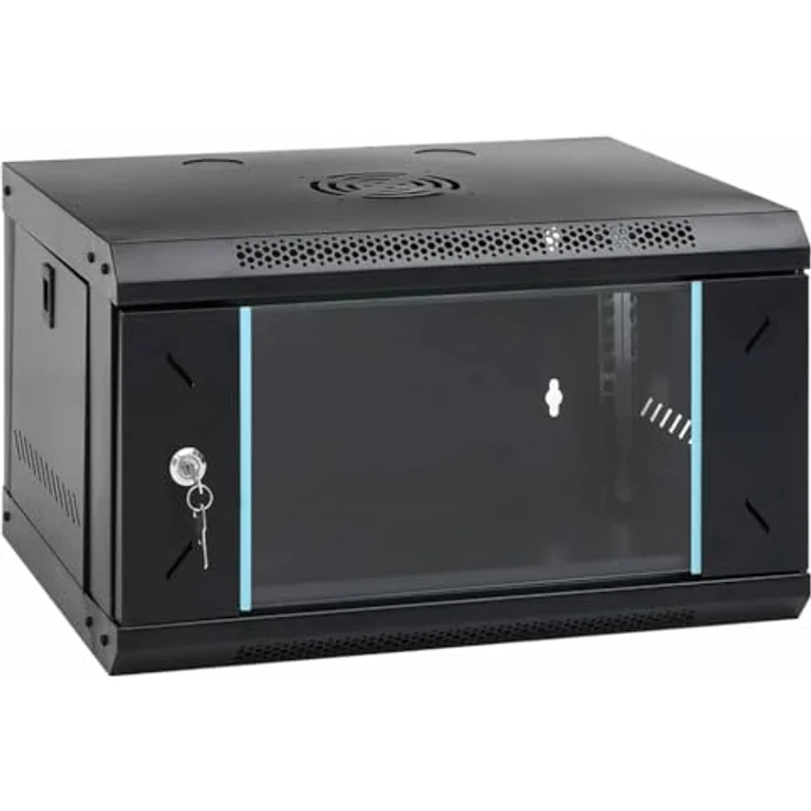 vidaXL Netzwerkschrank, Stahl-Netzwerkschrank mit Speicher, Schwarz, 53 x 45 x 30 cm – Bild 1