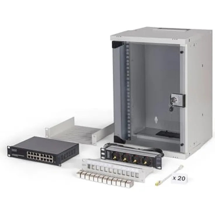 Digitus SOHO PRO 10" Netzwerk-Set, 9HE Wandgehäuse mit Zubehör, Serverschrank in Grau