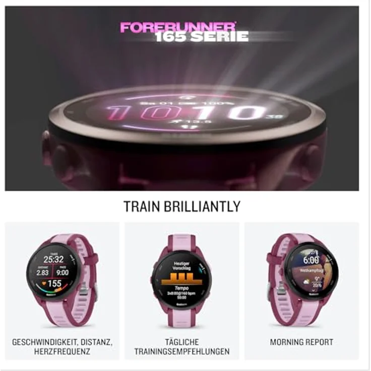 Garmin Forerunner 165 Music, Lauf-Smartwatch mit 1,2" AMOLED Touchscreen, bis zu 11 Tage Akkulaufzeit, über 25 Sport-Apps, Musikstreaming und smarte Funktionen – Bild 2