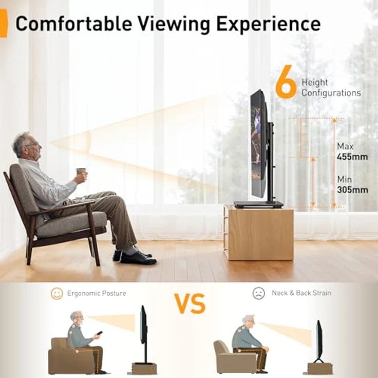 Perlegear TV Standfuß TV Ständer für 23-55 Zoll OLED LCD Plasma Flach & Curved Fernseher Oder Monitor bis zu 40kg. Max.VESA 400x400mm – Bild 5
