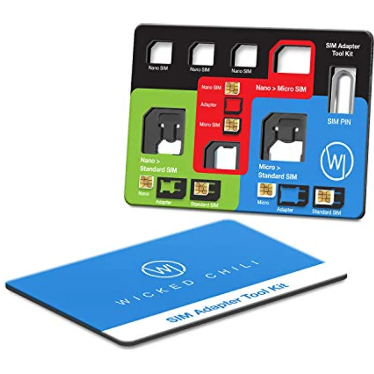 Wicked Chili 8in1 Multi Sim-Card Tool für alle Sim-Karte, mit 3 SIM-Adaptern, Aufbewahrungsfach für 3 Nano und 1 Micro SIM-Karte und SIM-Nadel, Travel Kit im Kreditkartenformat – Bild 3