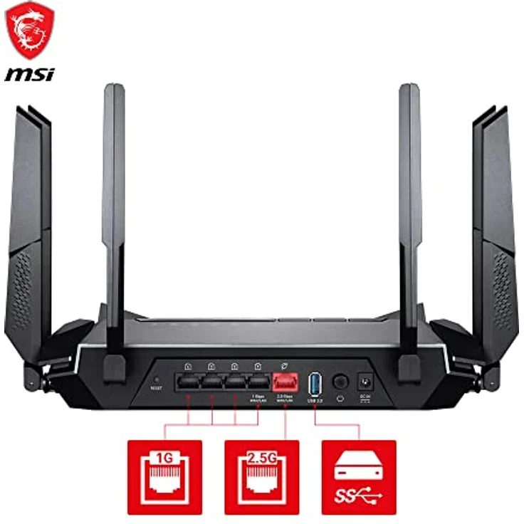 MSI Radix AX6600 WiFi 6 Tri-Band Gaming Router - Schnelles WLAN mit bis zu 6600 Mbit/s (5GHz, 2,4GHz Wireless), AI QoS Priority, MU-MIMO, Beamforming, WPA3, 2.5G WAN/LAN & 4X 1G LAN Anschlüsse – Bild 5