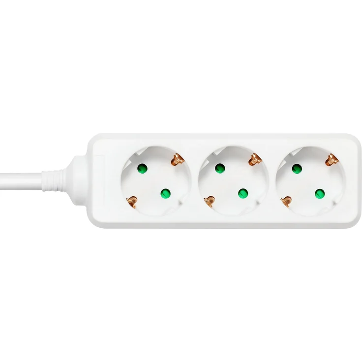 Deltaco GT-0302, Steckdosenleiste mit 3 AC Ausgängen, 5 m Kabellänge, weiß, max. 3680 W, abgewinkelter Netzstecker