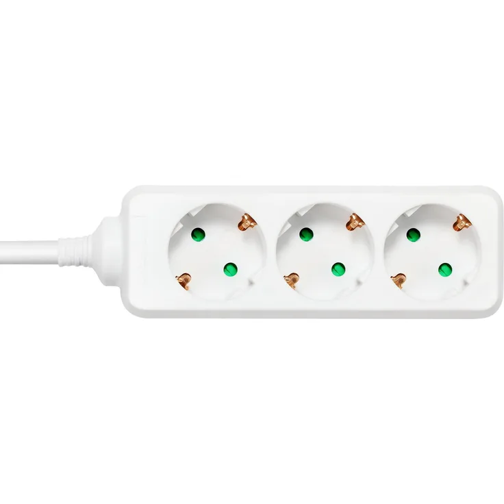 Deltaco GT-0302, Steckdosenleiste mit 3 AC Ausgängen, 5 m Kabellänge, weiß, max. 3680 W, abgewinkelter Netzstecker
