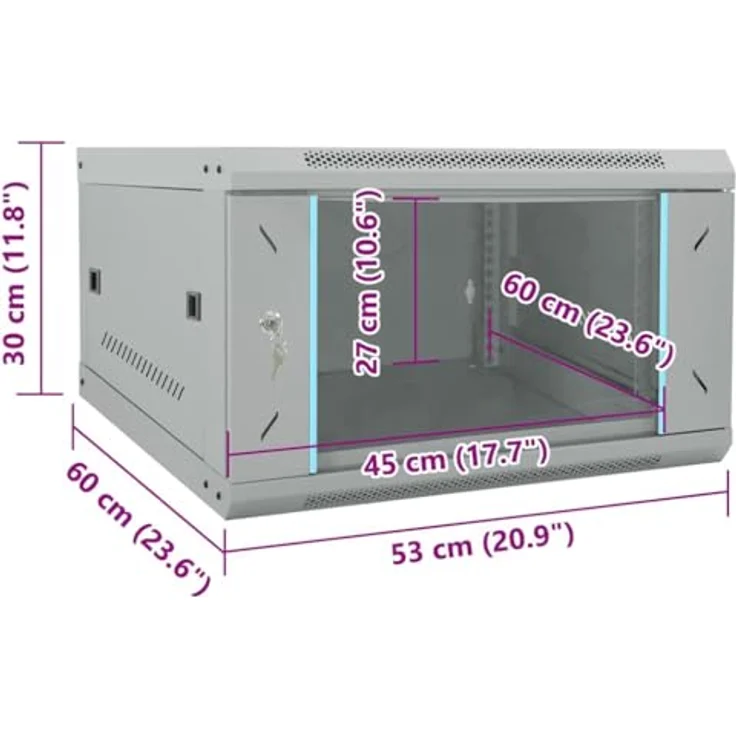 vidaXL Netzwerkschrank, Netzwerkschrank mit Speicher, Grau, 53 x 60 x 30 cm aus Stahl – Bild 2
