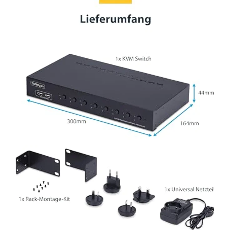 StarTech.com 8 Port DisplayPort KVM Switch, 1HE Rackmount, 4K 60Hz DP 1.2, TAA-konform, Hotkey-Umschaltung, USB 2.0 Hub – Bild 4