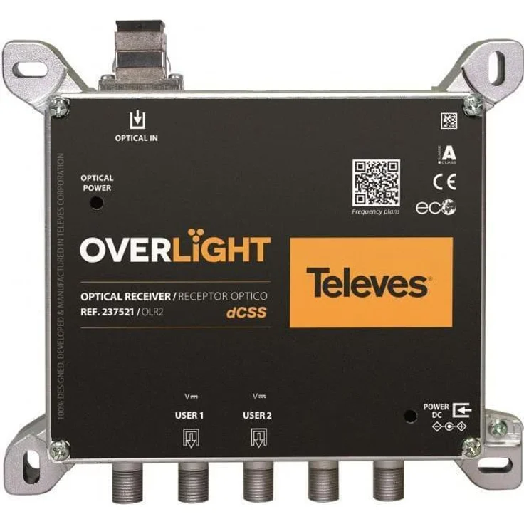 Televes OLR2, Optischer Rückumsetzer TWIN, 2 x DCSS-Ausgänge, WiFi-fähig, 137 x 120 x 30 mm