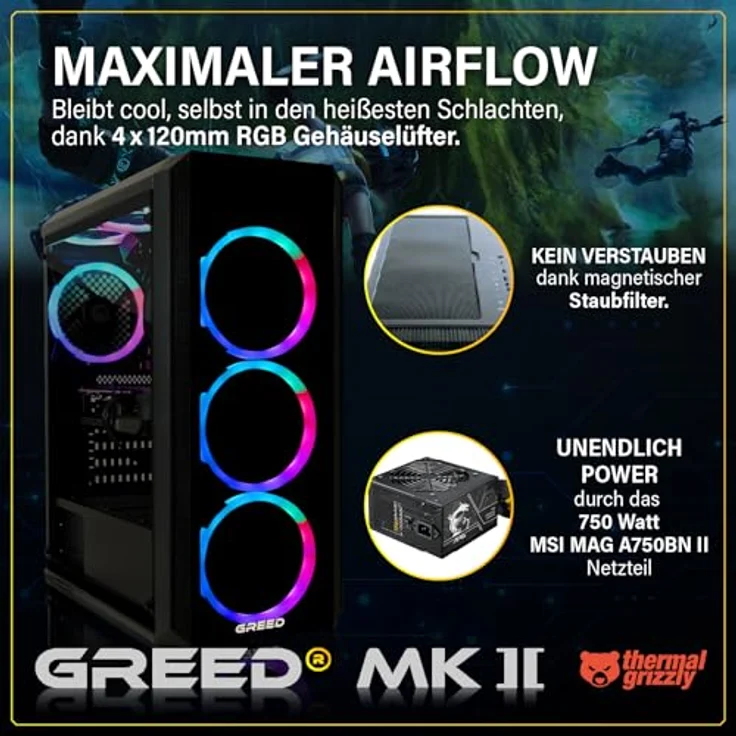 GREED Greed® MK2 - High End Gaming PC - AMD Ryzen 7 5700X, Nvidia GeForce RTX 5060, 4,7 GHz, 32GB RAM, 1TB SSD, Windows 11 Pro, 4K Gaming – Bild 4