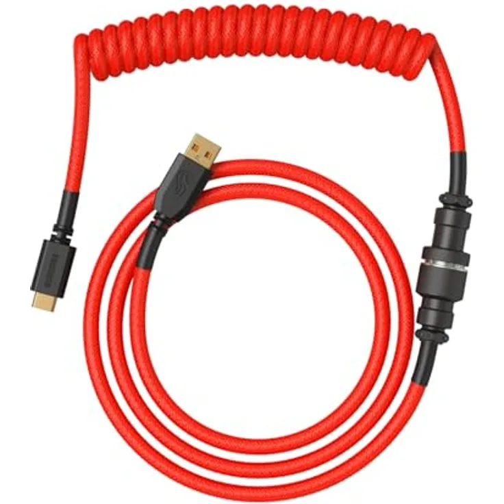 Glorious Gaming Premium Coiled Keyboard Cable - Vergoldetes USB-A auf USB-C, doppelt geflochtene Ummantelung, 5-poliger Aviator-Stecker - Crimson Red