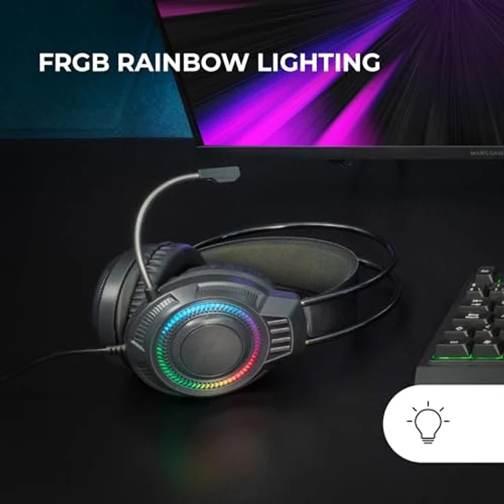 Mars Gaming MH124, Gaming-Kopfhörer mit FRGB Rainbow Beleuchtung, ergonomischem Design, flexiblem Mikrofon und Lautstärkeregler, kompatibel mit Windows, Linux, Mac, PS4, PS5, Xbox One, Xbox Series X|S, Switch, Switch 2, Schwarz – Bild 2
